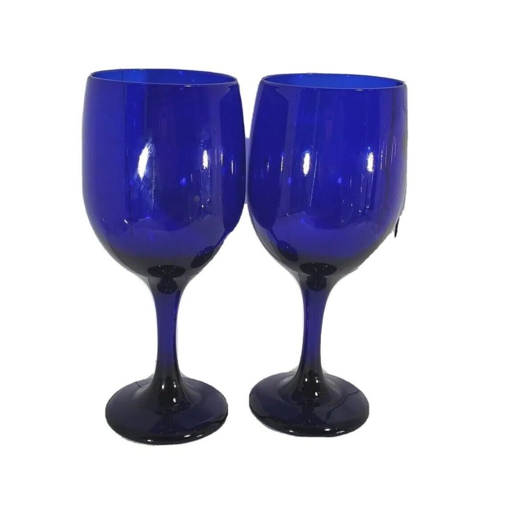 2 Libbey Premiere Cobalt Water Glasses goblets 7.25" wine blue vintage